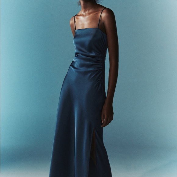 NWT Zara Satin Effect Midnight Blue Slip MIDI Dress - Picture 6 of 6
